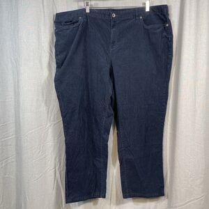 Lands End Corduroy Pants Womens 24 (46x27) Navy Blue Mid-Rise Straight‎ Preppy